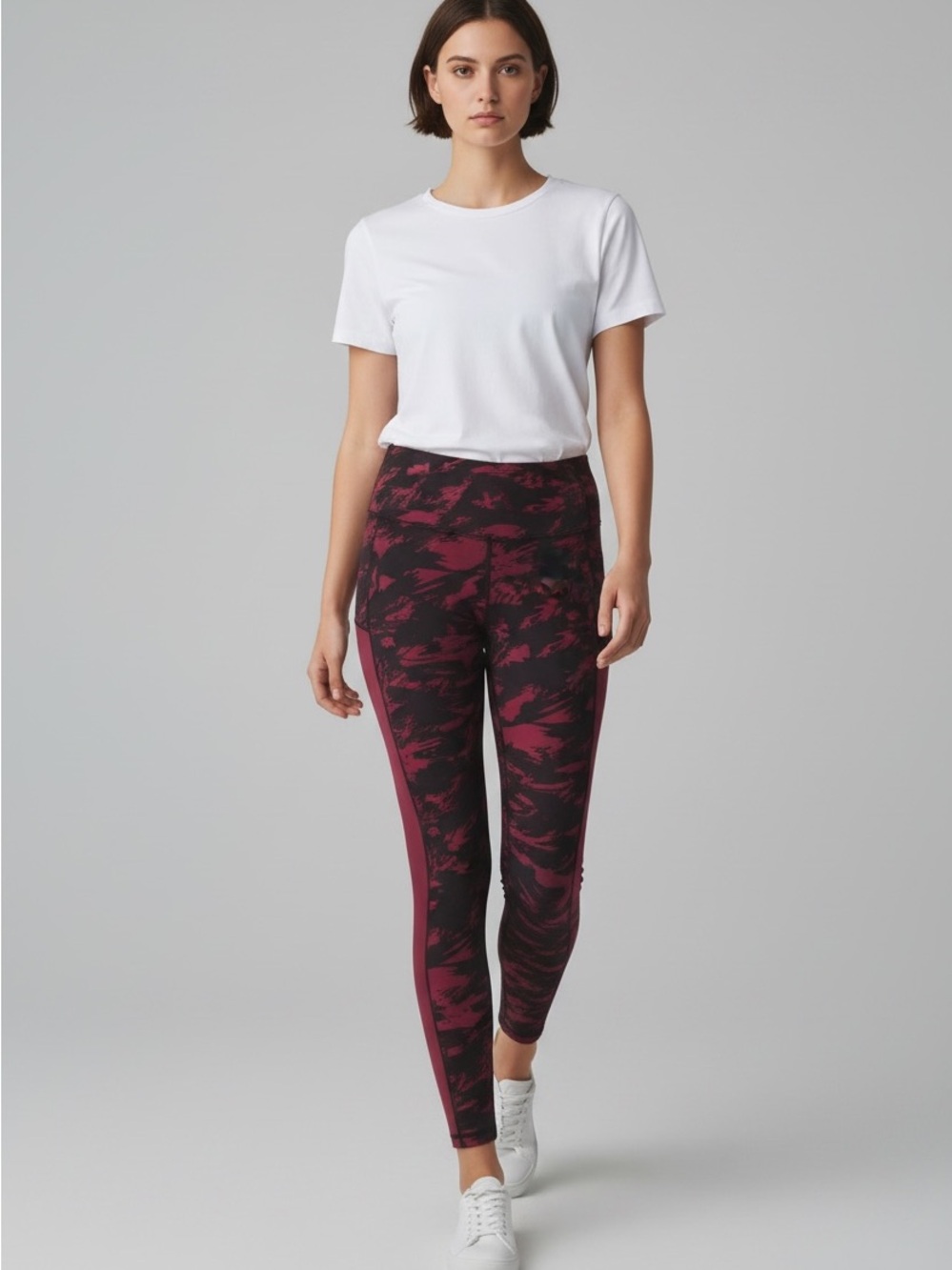 High-Waist Maroon Print Performance Leggings